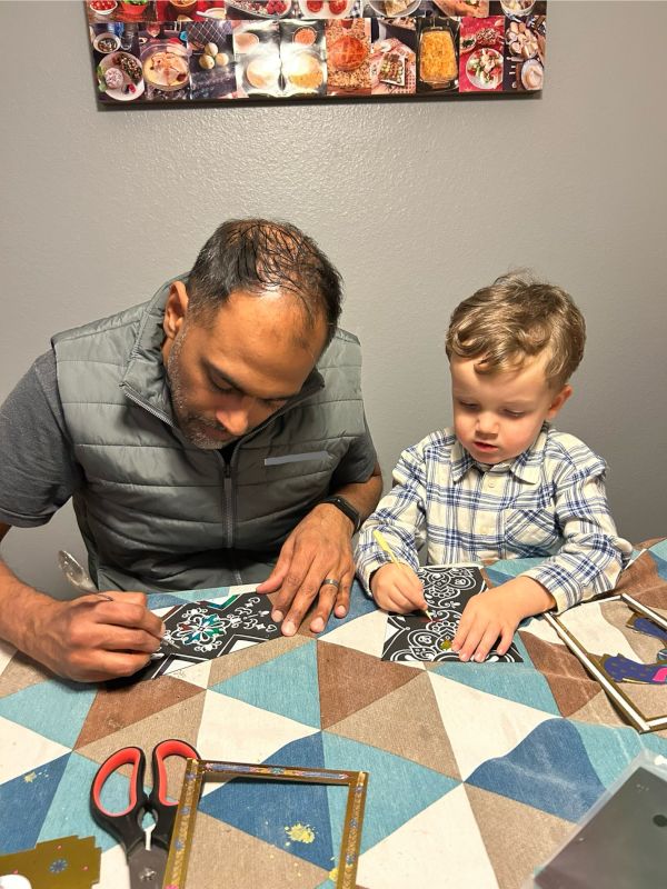 Amit & Leo making a craft for Diwali