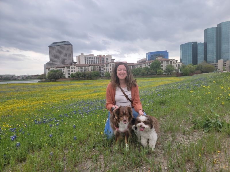 Lucy with the Dogs and the Bluebonnets in our City 