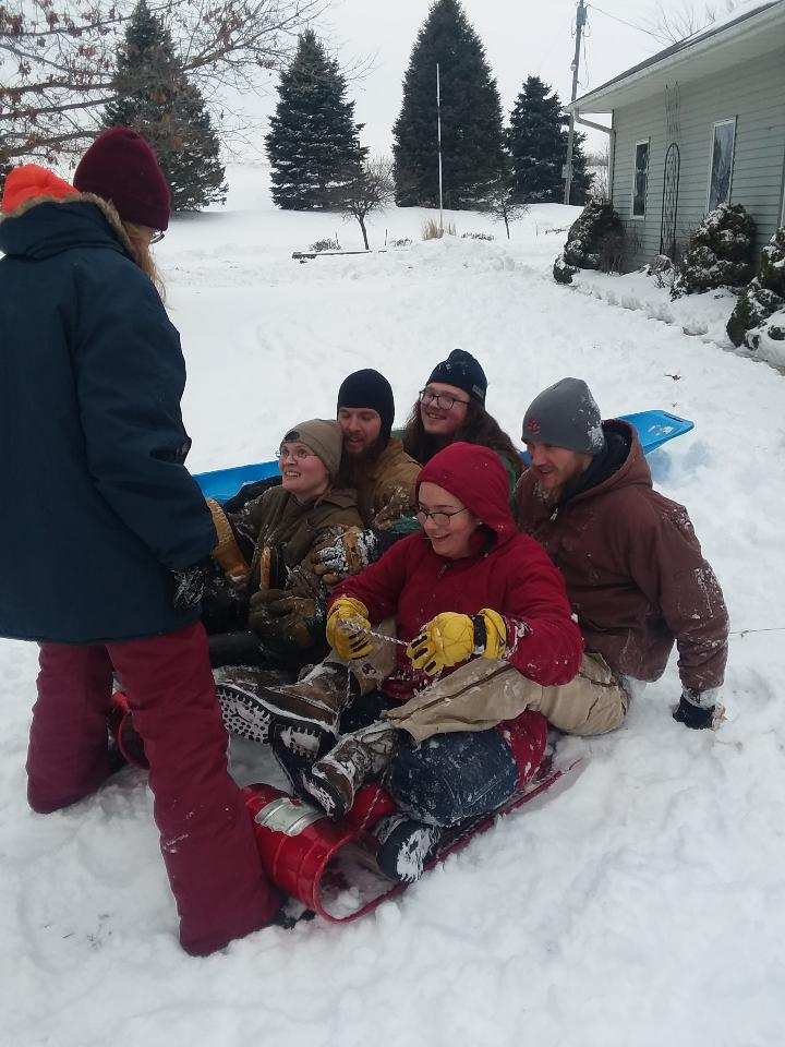 Sledding at Charity's Parents House