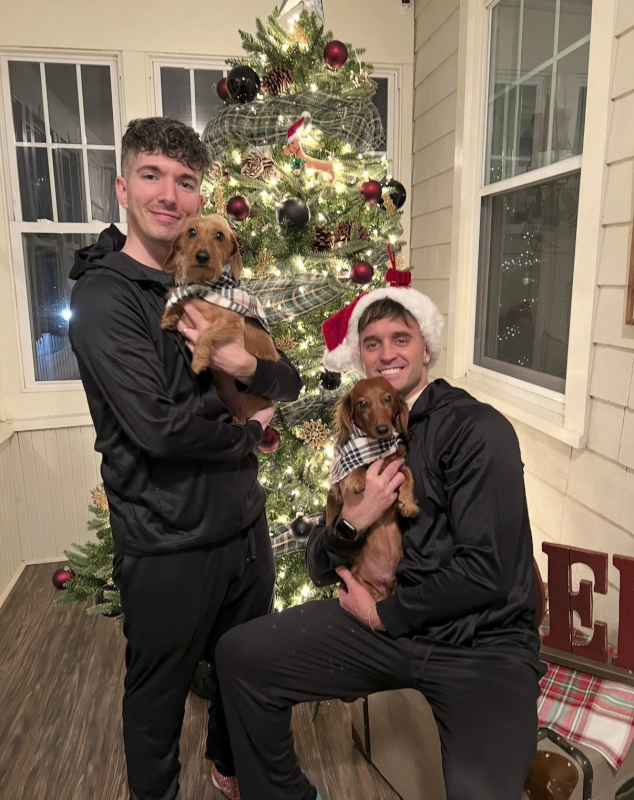 Matching Christmas Pajamas with Rudy and Benji